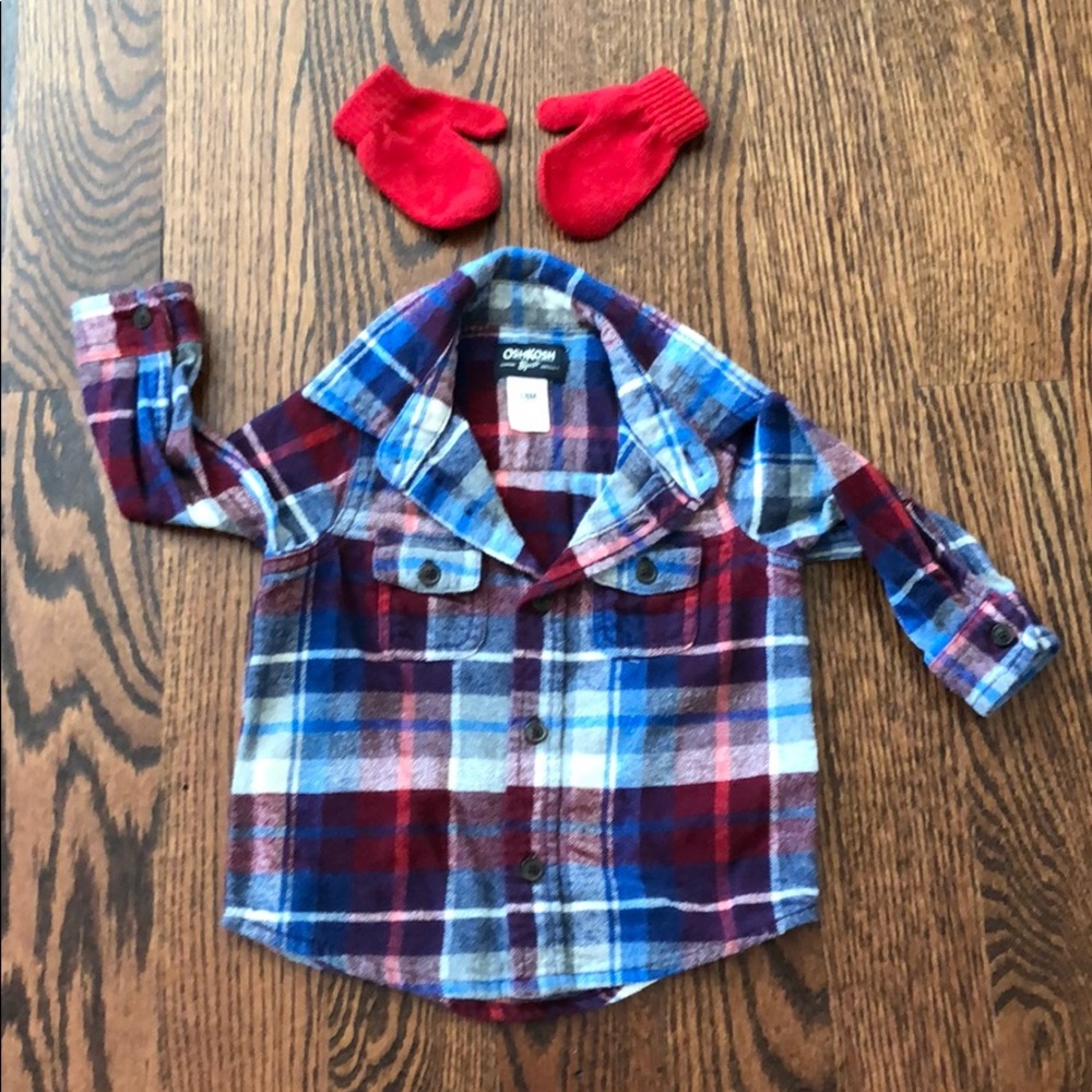 Flannel button down shirt and mittens - Picture 2 of 7